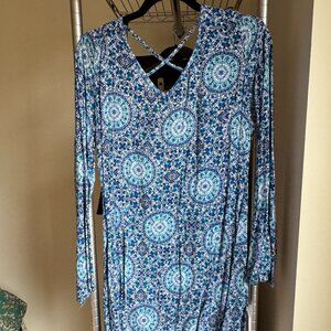 Blue Boho Patterned Beach Coverup